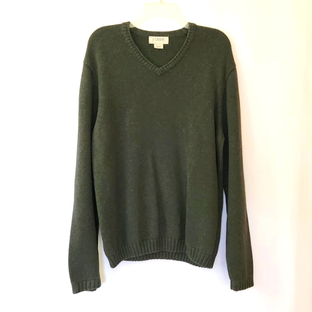 1J. Crew Green Cotton V-Neck Sweater men's size large